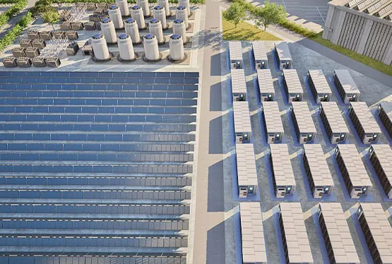 Rows of solar panels from a bird's eye view